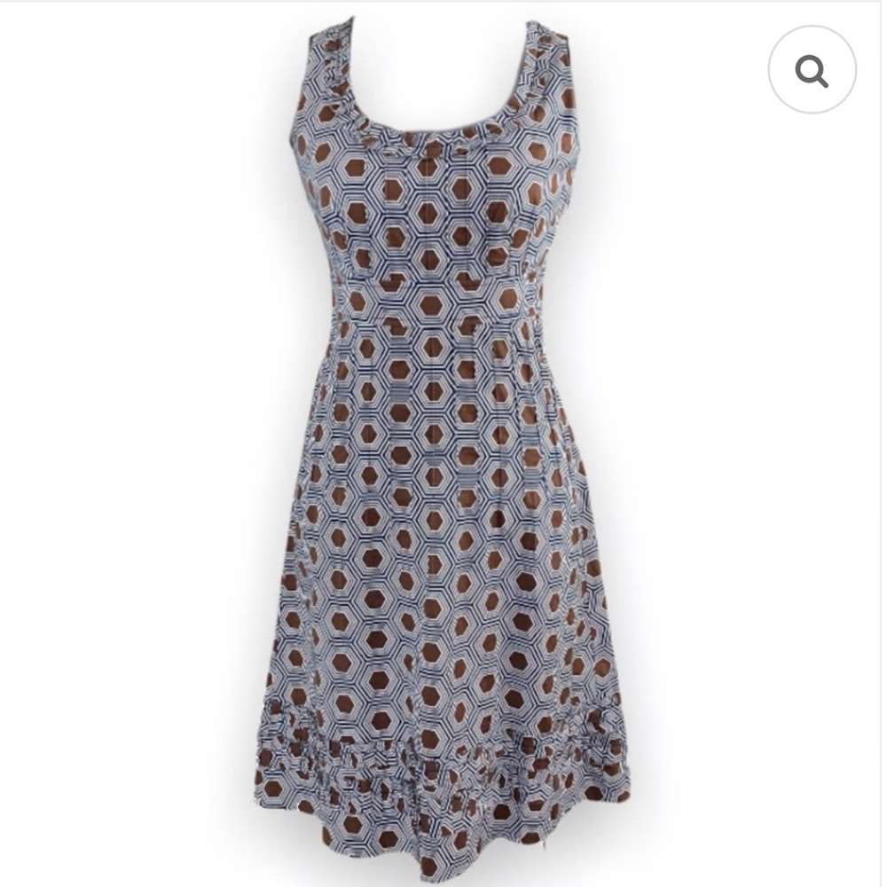 Tory Burch Women Babydoll Sleeveless Sheath Dress 10 Geometric Ruffle Rockabilly - Picture 2 of 10